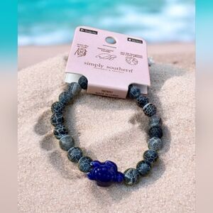 Simply Southern Marble Navy Blue Turtle Tracker Bracelet, w/Blue Turtle NWT